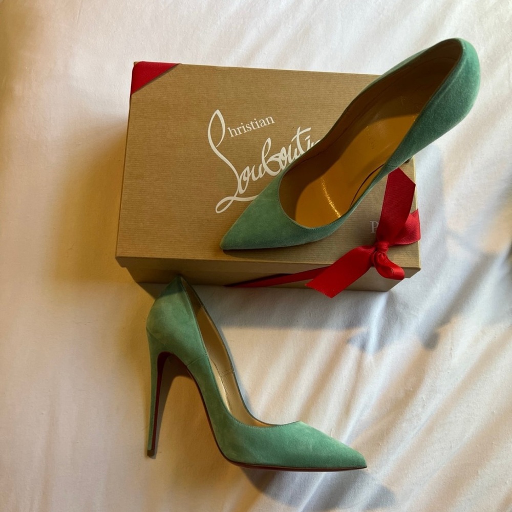 Christian Louboutin Kate 120mm Heels Teal Suede – Size 39